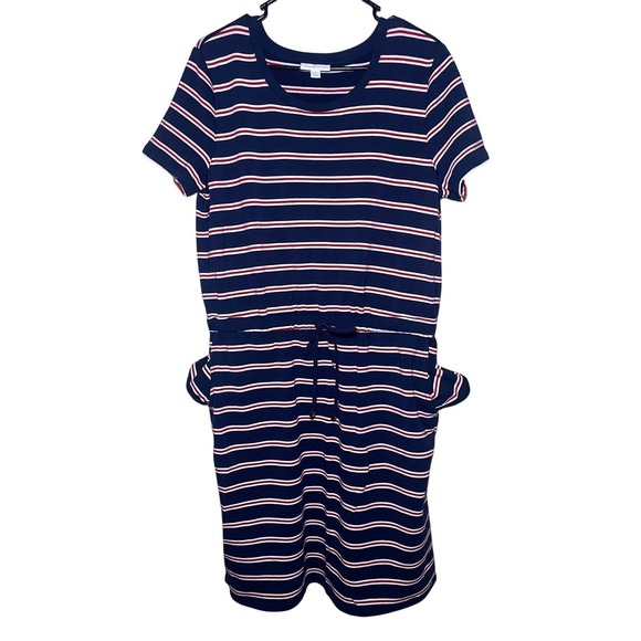 NWOT. Charter Club Womens Medium Striped Dress Drawstring Waist Pockets - Picture 3 of 6